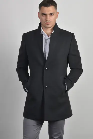 Muški kaput sa podignutom kragnom - CRNI