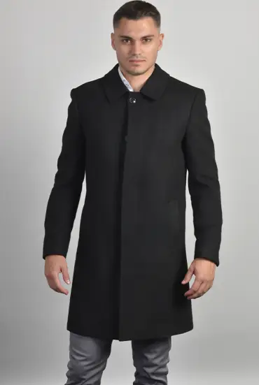 Muški kaput sa visokim kopčanjem - CRNI