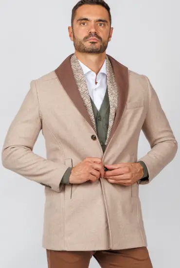 Muški kaput sa šal kragnom - BEŽ