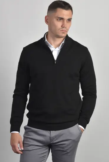 Muski džemper polu zip - CRNA