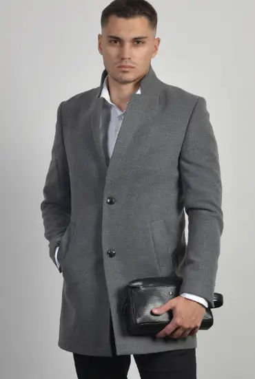 Muški kaput sa podignutom kragnom - SIVI