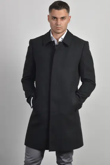 Muški kaput sa visokim kopčanjem - TAMNO SIVI